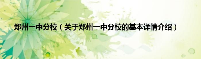 郑州一中分校（关于郑州一中分校的基本详情介绍）