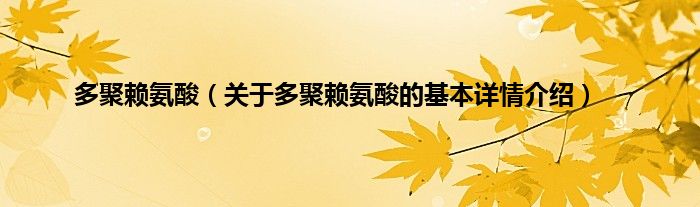 多聚赖氨酸（关于多聚赖氨酸的基本详情介绍）