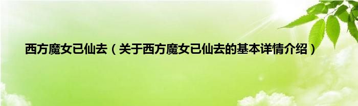 西方魔女已仙去（关于西方魔女已仙去的基本详情介绍）